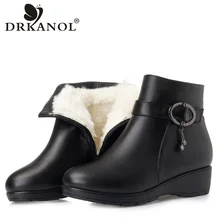 DRKANOL/Натуральная шерсть; теплые зимние ботинки для женщин; ботильоны на меху; цвет черный; натуральная кожа; водонепроницаемые женские ботинки на танкетке; H606