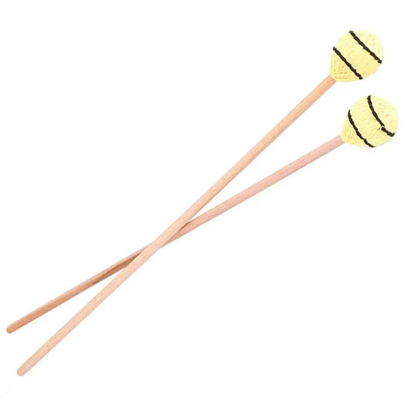 Yellow 1 пара Mallets Marimba, перкуссионные Mallets с головкой пряжи и гладкой деревянной ручкой для профессионального плеера - Цвет: Yellow