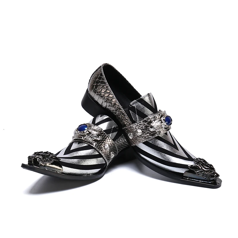 Factory Genuine Leather Shoes Men Dressing Shoes Fashion Metal Pointed Toe Designer New Male Flats Gentleman Brand