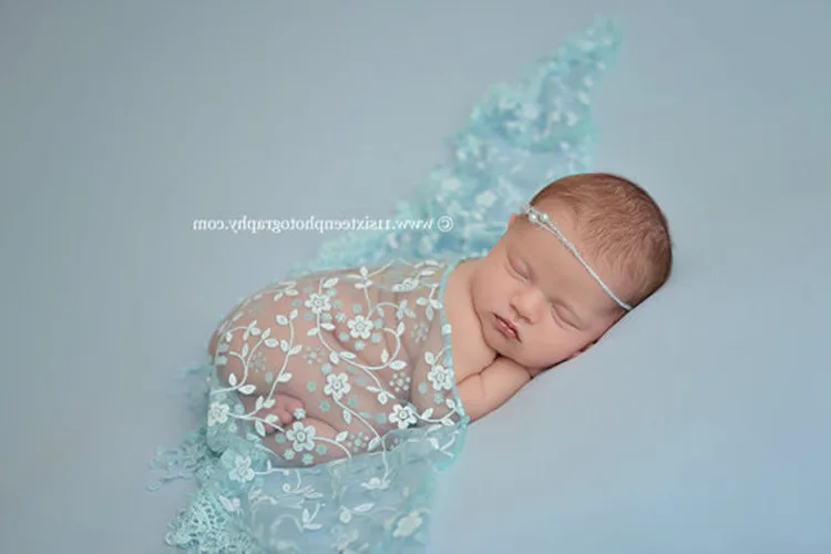 Детские одеяла реквизит для фотосъемки детское кружевное покрывало для новорожденных фото реквизит-аксессуары шарфы для новорожденных реквизит для фотосъемки шарф с вышивкой - Цвет: Sky Blue