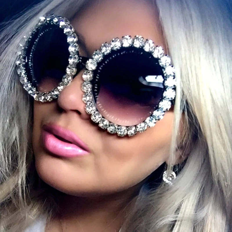 

FEIDU Women Luxury Rhinestone sunglasses round for glasses shades