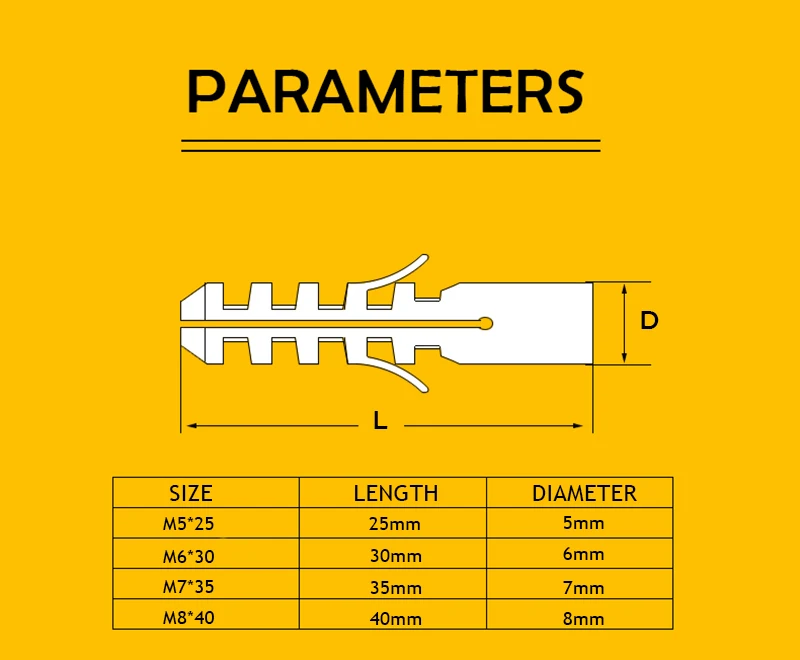 50PCS NAIERDI 5-8mm Screws M5-M8 Rubber Expansion Pipe Flat Round Head Self-Tapping Screw Nylon Tube Wall Wood Hardware Tool