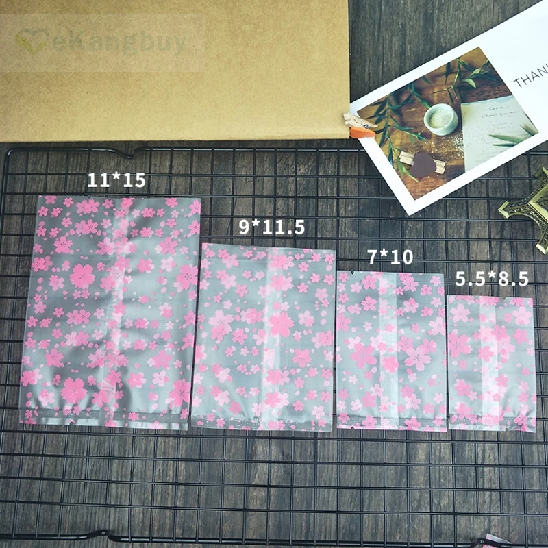 300 шт. прекрасный розовый Сакура термосварочные Пластик чехол Печенье Подарочная упаковка мешок