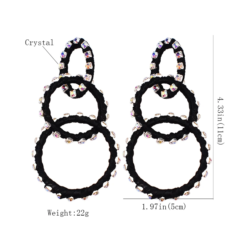MANILAI Trend Big Circular Crystal Dangle Earrings Fashion Charm Silk Thread Wrap Alloy Statement Earrings For Women Jewelry