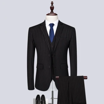 

2019 Men'S Classic Striped Suit Three-Piece High Quality Slim Business Gentleman Suit Party Wedding Deluxe Set