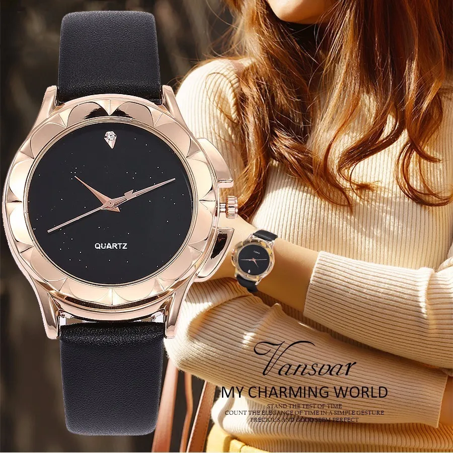 

Drop Shipping Fashion Women Romantic Starry Sky Wrist Watches Casual Leather Rhinestone Watches Clock Relogio Feminino