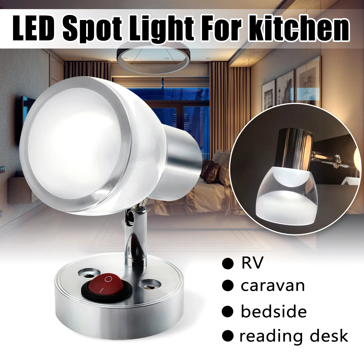 

3W Mini LED Spot Light RV Caravan Spotlight Cabinet Closet Down Lamp for Truck/Boat/Kitchen/Bedside