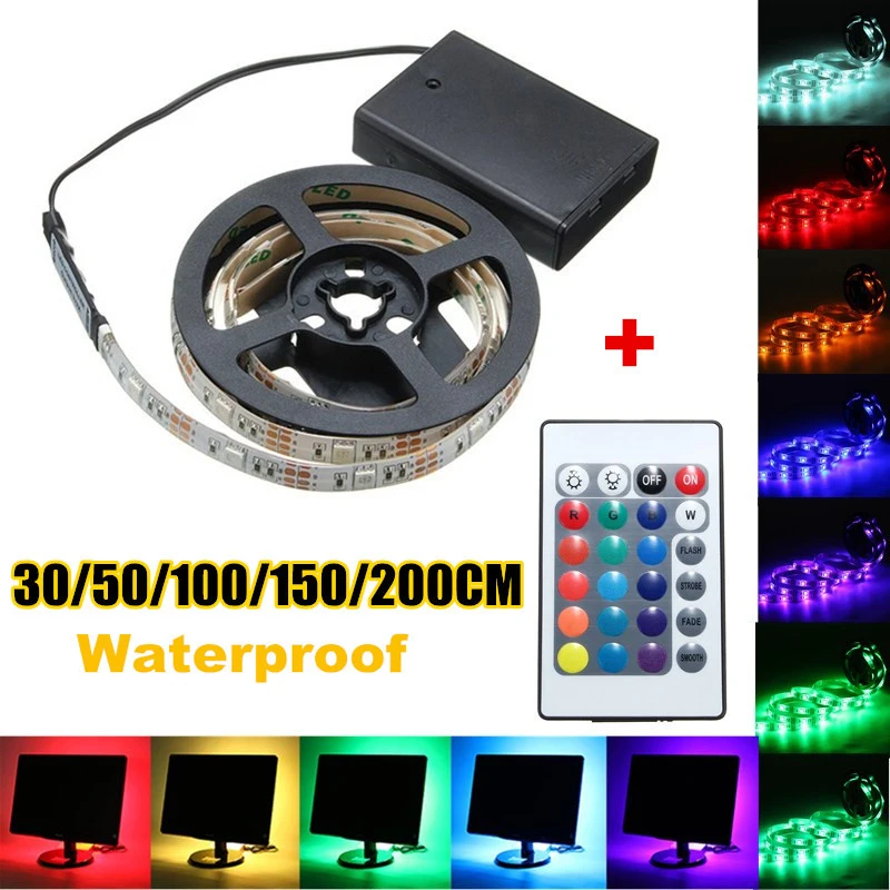 Battery Powered RGB LED Strip Light 30/50/100/150/200CM Decor Lamp