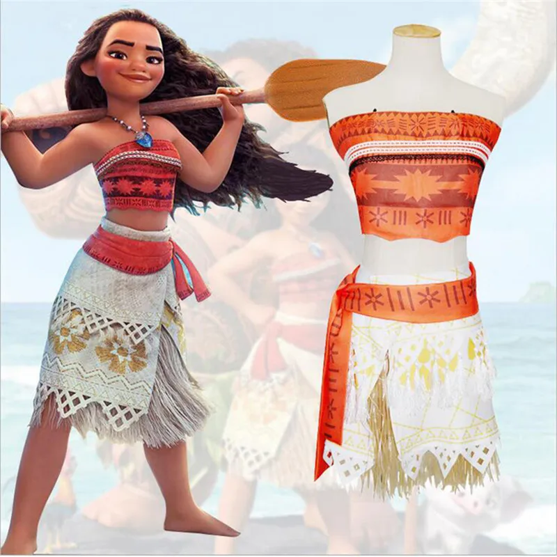 Дети принцесса Moana костюмы для косплея для девочек Подарки Хеллоуин вечеринка в честь Дня Рождения платье набор девушки Vaiana платье