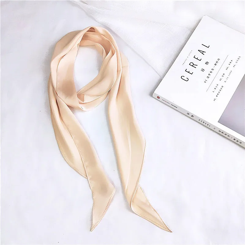 Women Fashion Ribbon Silk Scarf Beautiful Solid Design Girls Neckerchief Hair Band Bag Handle Wraps Small Neck Scarves