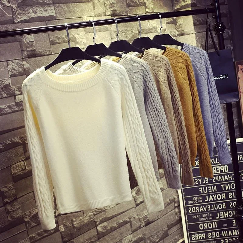Autumn Winter Sweater Female Warm Solid Round Neck Long Sleeve Knitted Pullover Sweaters Women Winter Clothes Slim Mujer Tops