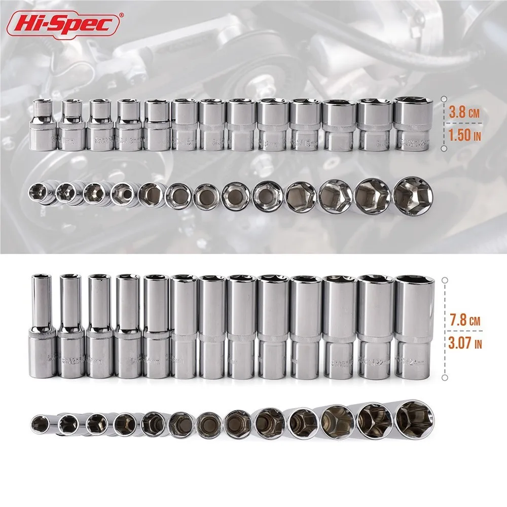 Hi-Spec 10pc 1/2 inch Short Long Socket Set CRV 10-24mm Deep Socket Adapter for Torque Ratchet Socket Wrench Spanner Repair Tool Hi-Spec 10pc 1/2 inch Short Long Socket Set CRV 10-24mm Deep Socket Adapter for Torque Ratchet Socket Wrench Spanner Repair Tool