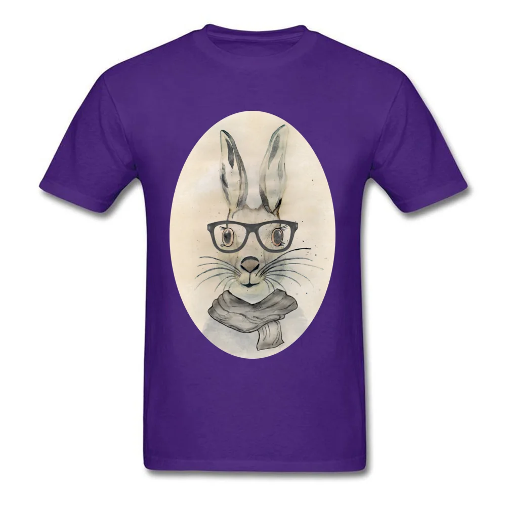 Cute funny watercolor bunny with glasses and scarf hand paint_purple