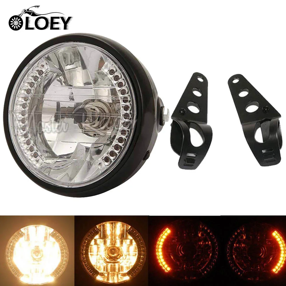 

Motorcycle 7" Headlight Turn Signal Indicator Blinker Light With Bracket Universal For Cafe Racer Honda BWM Yamaha Moto Headlamp