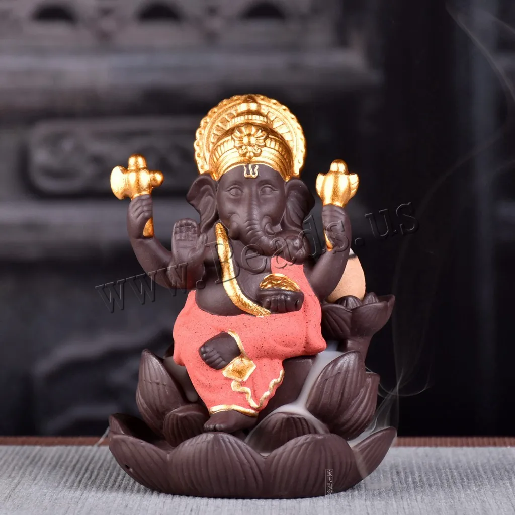 Backflow Incense Burner Ceramic Elephant God Ganesha Waterfall Incense Aromatherapy Furnace Holder Use In Home Office Teahouse