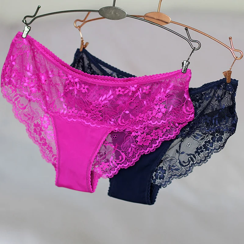 Women Sexy Seamless Briefs Ultra Thin Transparent Flower Embroidered Patterned Plus Size Underwear Cotton Lace Panties
