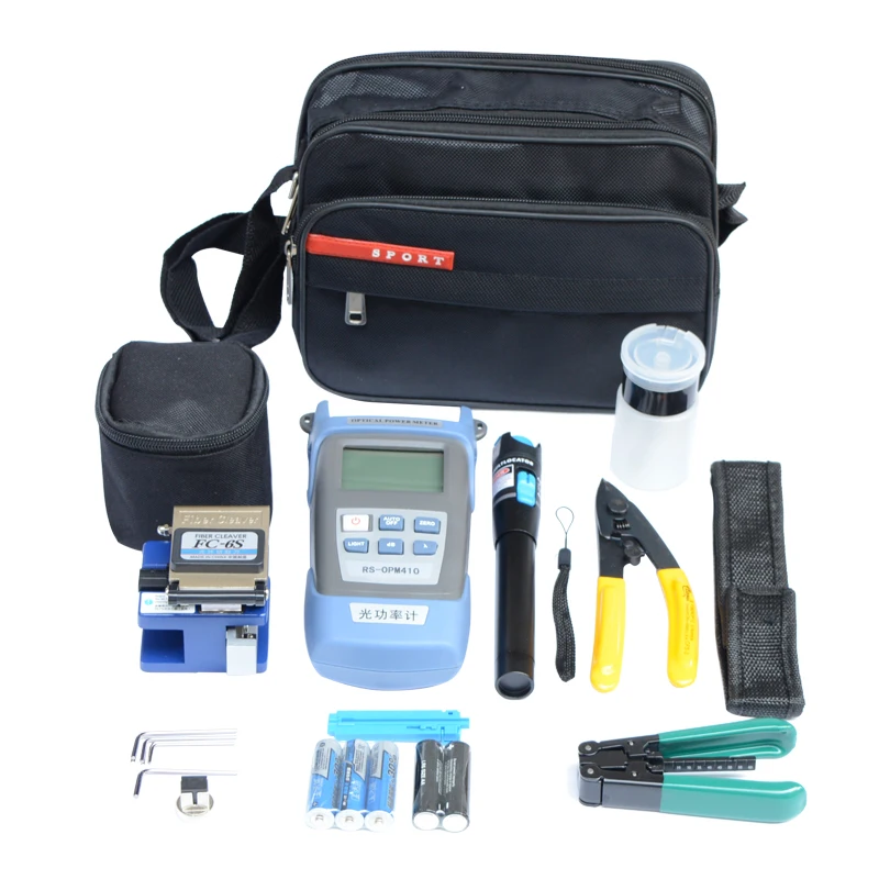 

12pcs/set FTTH Fiber Optic Tool Kit with Fiber Cleaver -70~+10dBm Optical Power Meter Visual Fault Lcator 5km