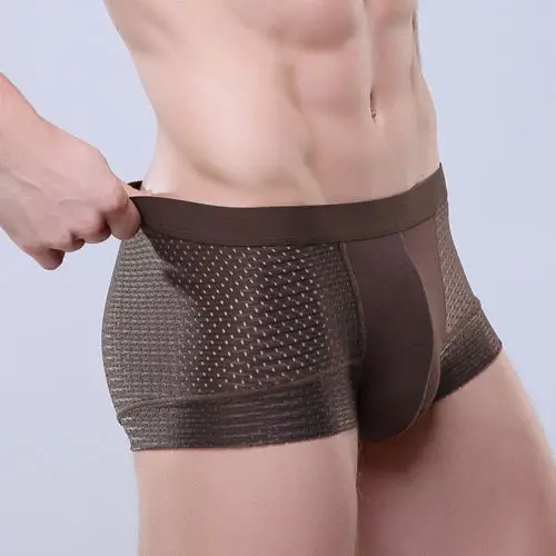 New Men Cotton Underwear Boxer Shorts Bulge Pouch Underpants Breathable Boxers - Цвет: coffee