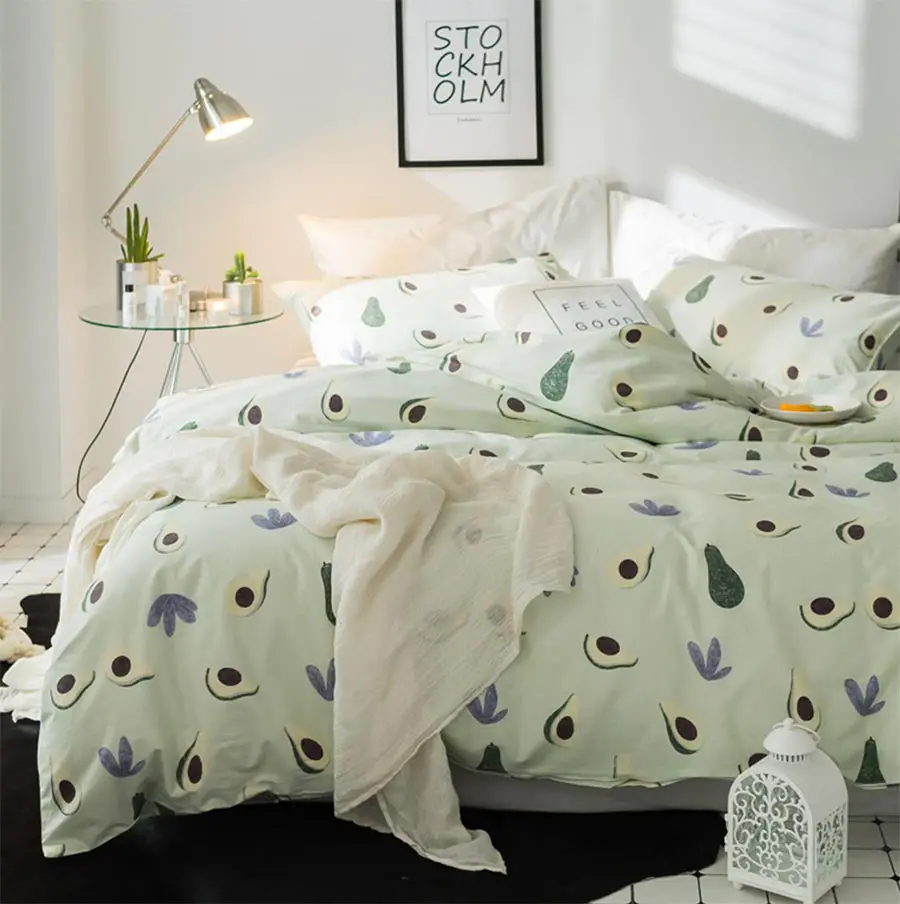 Cute Green Avocado Single Double Bedding Set Teen Kid Twin Full