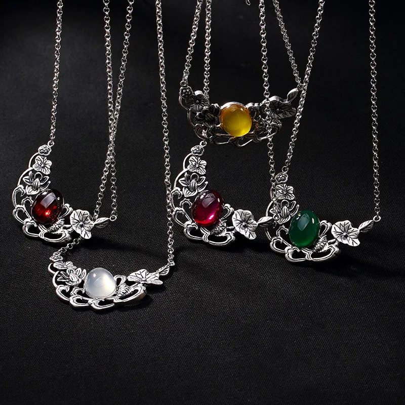 

Sterling Silver 925 Pendant Natural Stones Lotus Fish Necklaces & Pendants Gifts For Women Crystal Pendant Cuarzo Piedra Natural