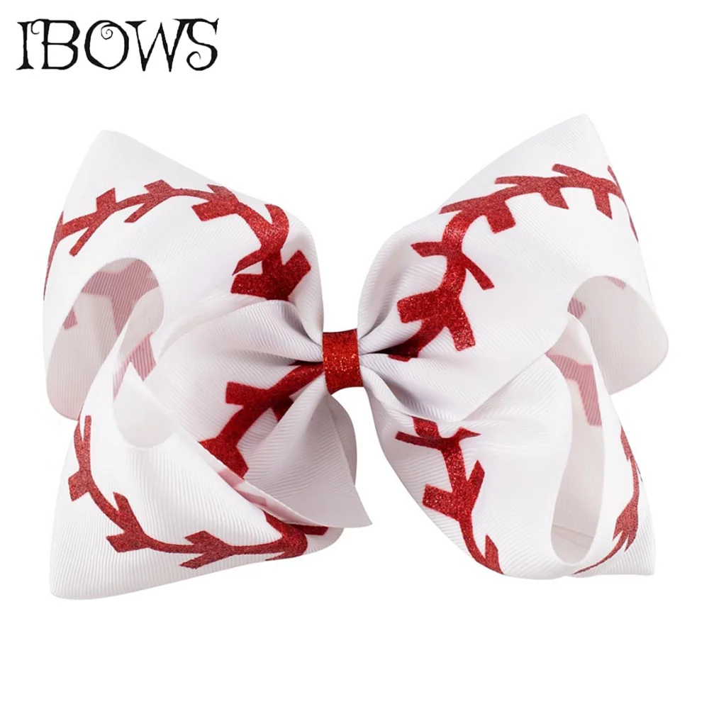 

1PC 7" High Quanlity Girls Softball Ribbon Extra Large Hair Bows Aligator Clips WIth Glitter Girls Hair CLips Hair Accessories