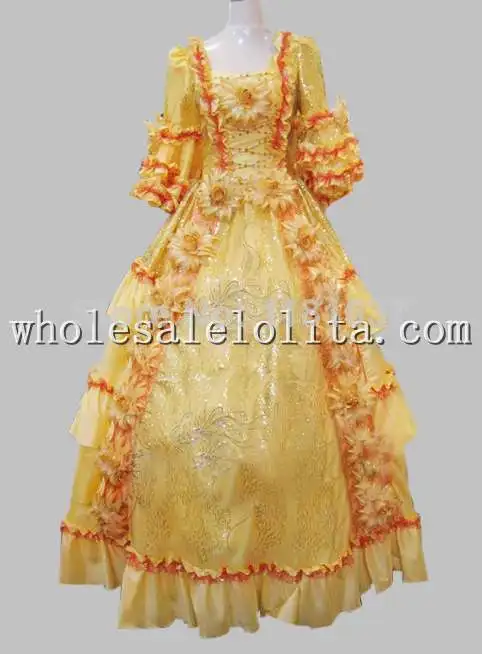 Европейский суд 17 18 век Золотой Marie Антуанетта Эра рококо стиль бальное платье Косплей Костюм