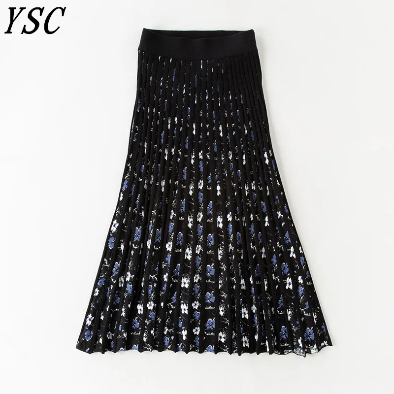 YSC Летняя женская трикотажная кашемировая юбка, напечатанные декорации, Высококачественная свободная стильная юбка