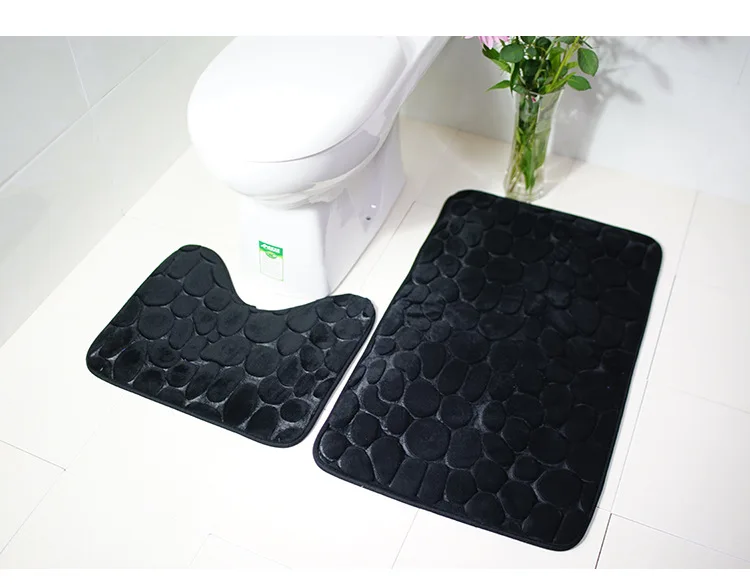 Zeegle 3D Embossed Memory Foam Bath Rug Set Non Slip Shower Mats For