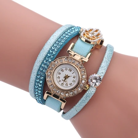 Модные женские часы-браслет с роскошными золотыми кристаллами под платье, женские винтажные кварцевые наручные часы Montre Femme Relogio Feminino - Цвет: Синий