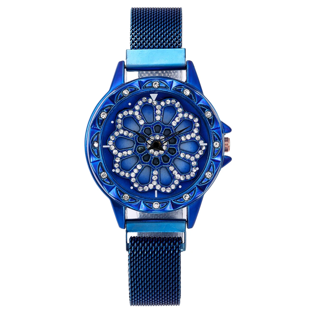 360 градусов вращения женские сетчатые часы с магнитной пряжкой звездное небо Роскошные модные женские Геометрические кварцевые часы Relogio Feminino