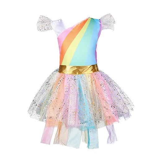 Halloween Girls Unicorn Costume Rainbow Pony Birthday Tutu Outfits Sparkle Tulle Fancy Dress Up Party Dress With Headband Wings - Цвет: just a dress