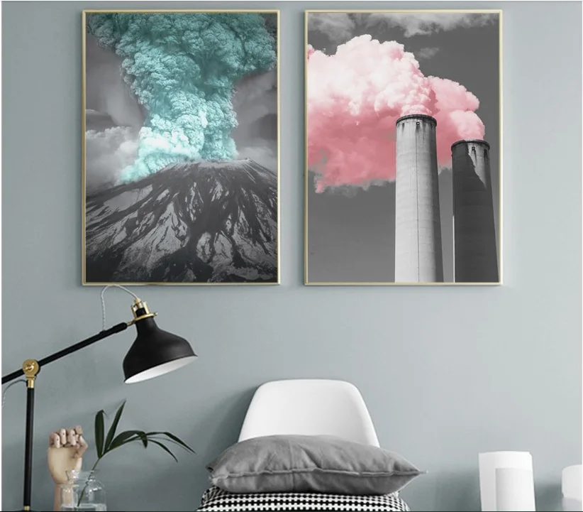 

Nordic Creative Volcano Chimney Color Smoke Paintings Wall Art Print Picture Canvas Painting Poster for Living Room No Framed