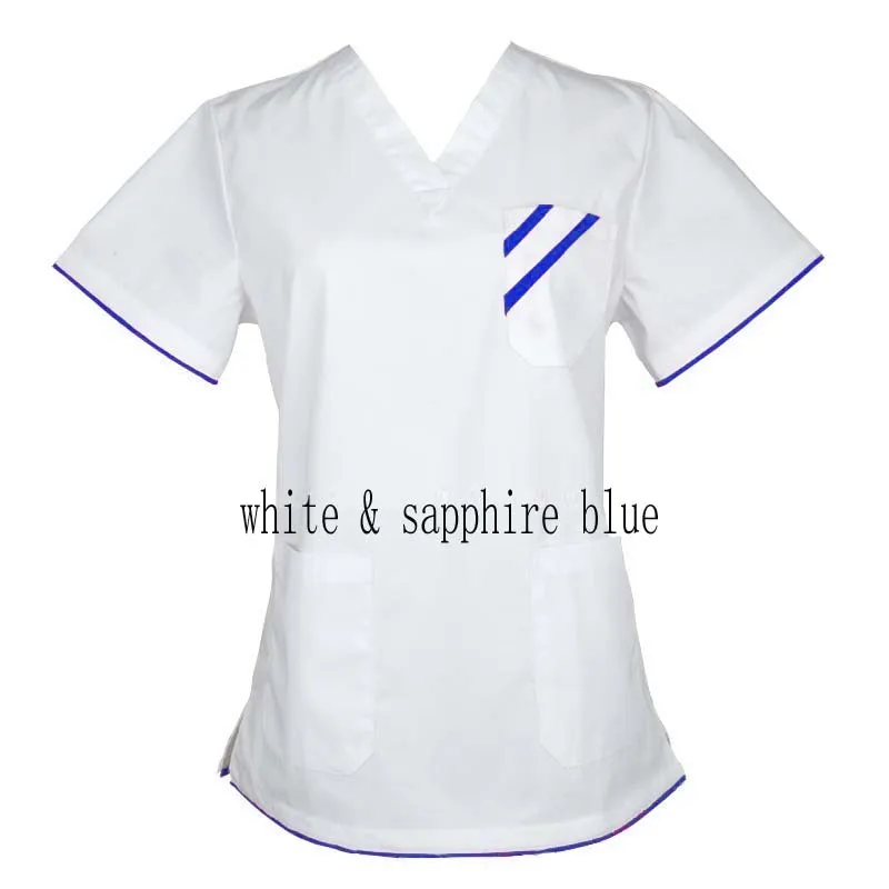 Women's Fashion Scrub TOP Short Sleeved V-neck Shirt with Side Vent H-Q Medical Uniforms Color Blocking Design(Just A Top)