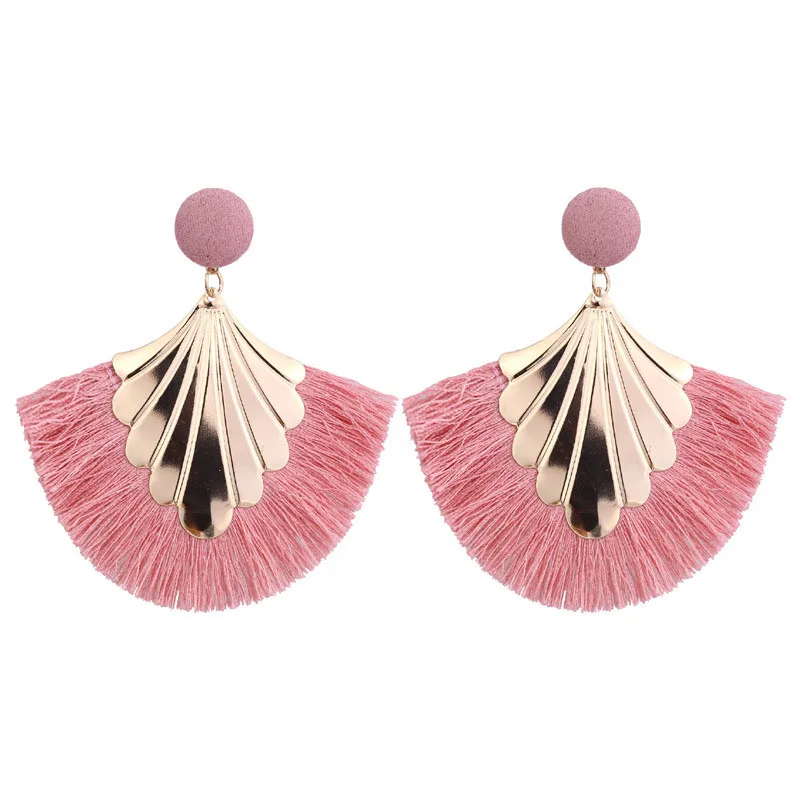 

Fashion New Bohemia Fan Shaped Tassel Earrings For Women Exaggerated Big Statement Fringed Earrings Vintage Dangle Drop Earrings