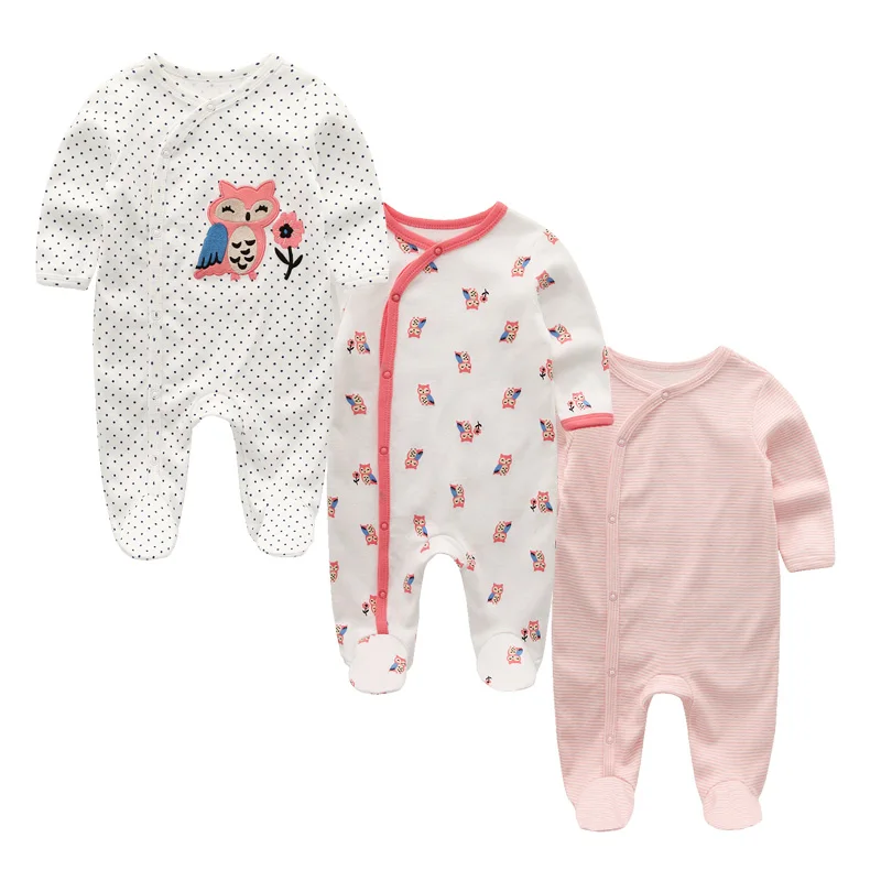 

3pcs/lot Baby Footed Rompers Newborn Clothes Long Sleeve Comfortable Pajamas baby boy girl clothes Cotton baby Jumpsuit