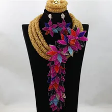 Превосходное шампанское золото Дубай Свадебные модные украшения набор цветок эффектное ожерелье набор кулон WA723