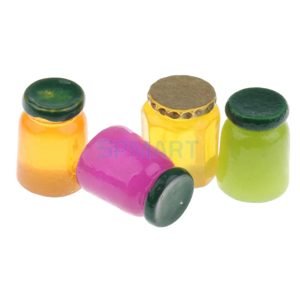 4 Pots of Jam Honey Food Dinner 1/12 Scale Dollhouse Miniature Kitchen Decor Accessories