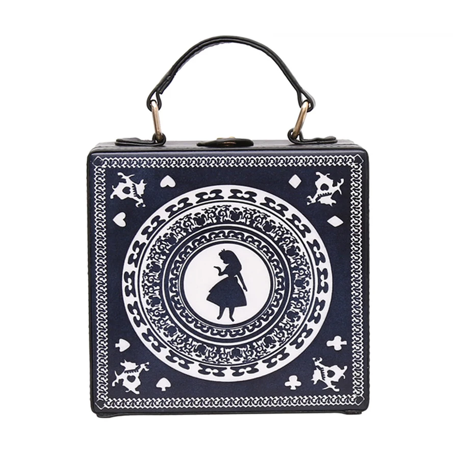 

Fun Cartoon Print Black Box Shape Pu Leather Women Handbag Casual Fashion Lady Tote Shoulder Bag Female Crossbody Messenger Bag