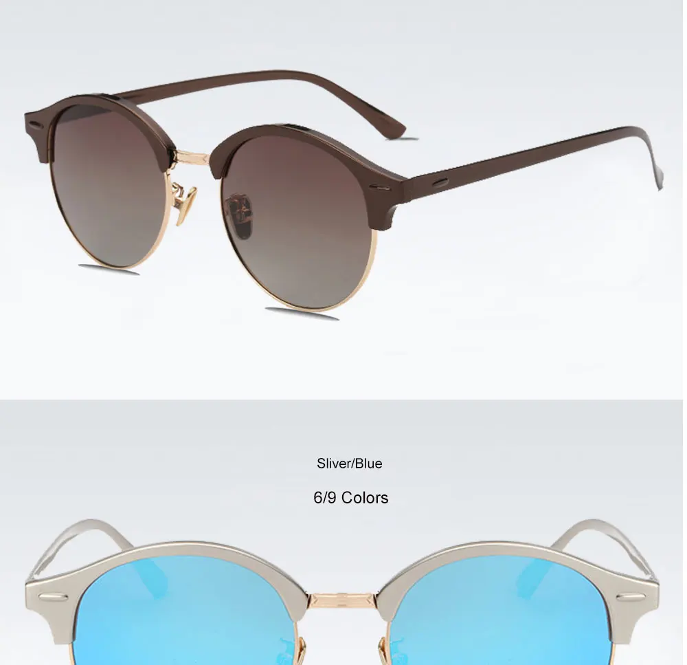 VEGA Eyewear Circle Vintage Sunglasses Polarized Women Semi-Rimless Ladies Designer Sunglass Hipster Glasses Aluminium 185  (11)