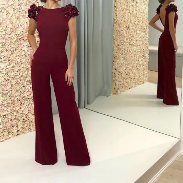 Elegant Fashion Slim Summer Women Jumpsuits Wine Red