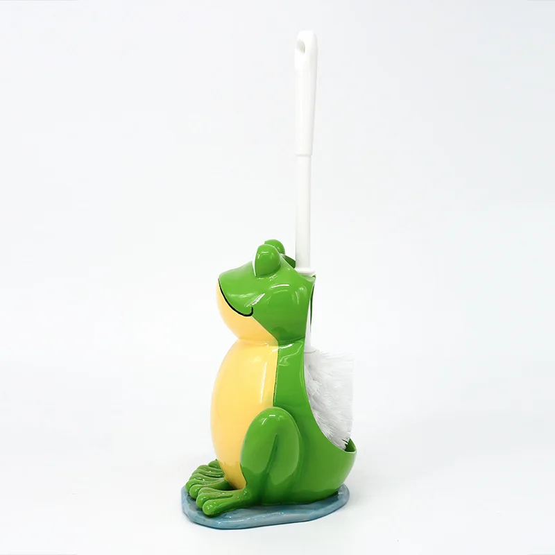 Creative Cartoon Sitting Frog Toilet Brush Holder Set Resin Base Home Hotel Bathroom Cleaning Tool Decoration Statue