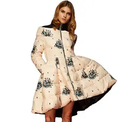 Для женщин s пуховики 2018 Новая мода зимняя куртка Для женщин с цветочным принтом длинные высокое качество белая утка вниз Для женщин пальто