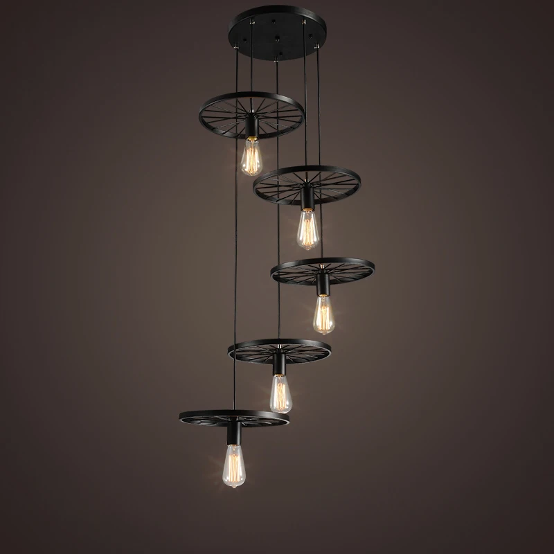 

Stairs lights Loft creative personality retro Restaurant Bar bull pendant lamp American country iron wheel Pendant lights GY76