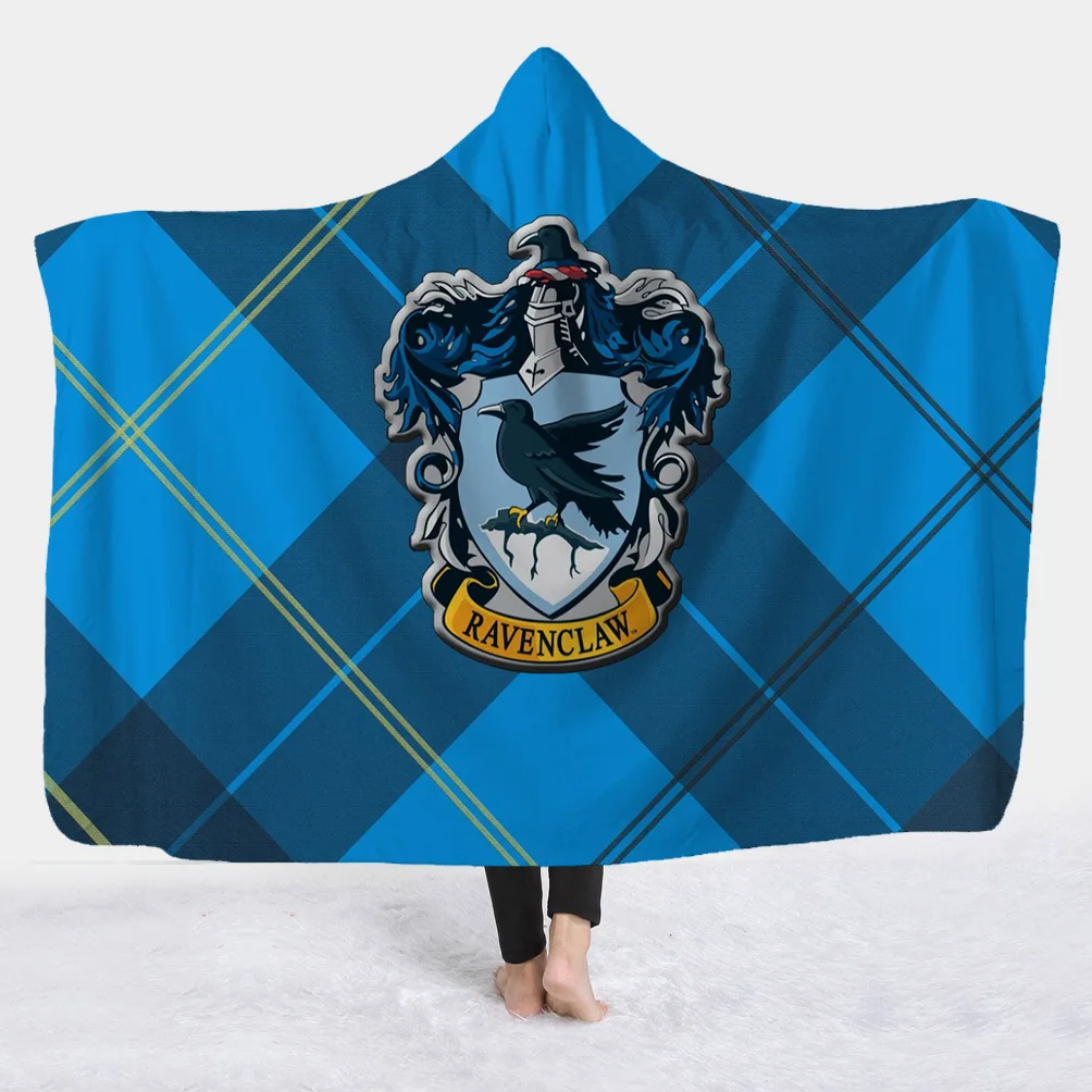 Slytherin Ravenclaw Gryffindor Hufflepuff 3D плюшевое одеяло с капюшоном для взрослых и детей, теплое, ноское, Прямая поставка