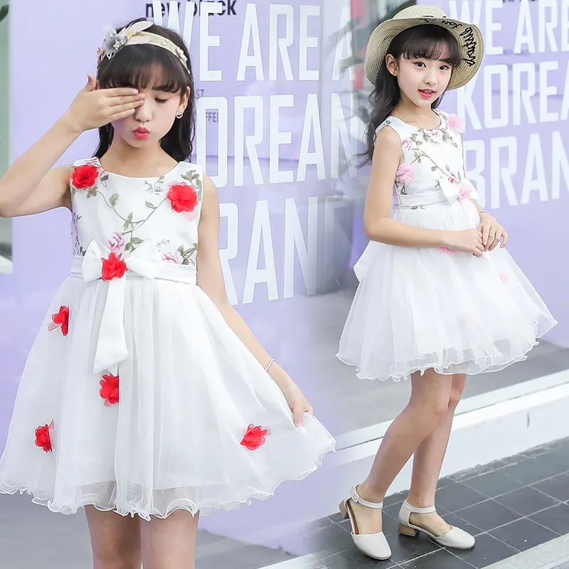 Teens Girls Bow knot Flower Dress Sleeveless One Piece Party Dresses