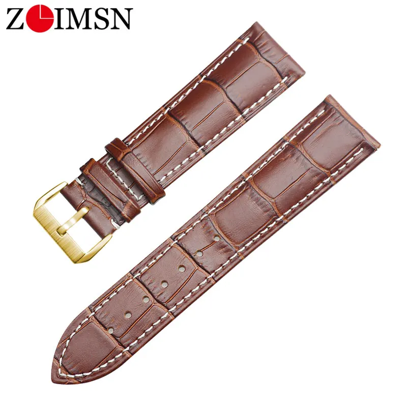 Ремешок для часов ZLIMSN из натуральной кожи 16 мм 18 мм 20 мм 22 мм 24 мм ремешок для часов Tissot Seiko DW Longines samsung gear huawei Watch GT - Цвет ремешка: Brown White Gold