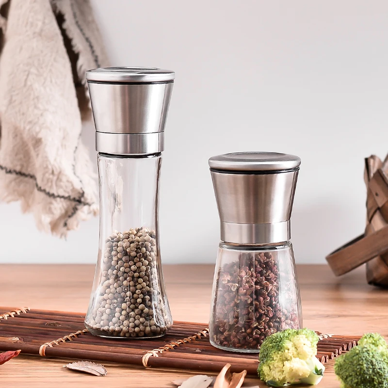304 stainless steel Pepper mill Glass bottle black pepper grinder