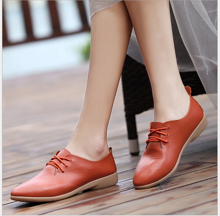 Women Genuine Leather Oxford Shoes Pointed Toe Casual Nurse Shoes Spring Autumn Flat shoes Loafers