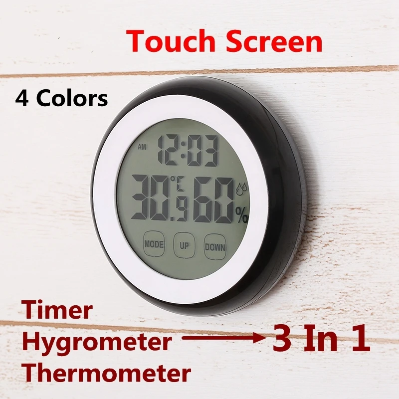 

Urijk 3 In 1 Thermometer Hygrometer Timer Clock Wall Hanging Touch-screen Household Magnetic 0-50 Degree 4Colors Housewear Tool