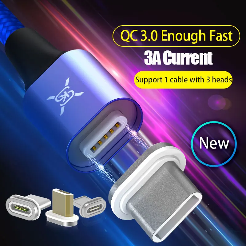

SIKAI QC 4.0/3.0 3A Magnetic Cable For Iphone XR USB Data Fast Charging Cable for Samsung S10 Android Type-C Cable For Huawei